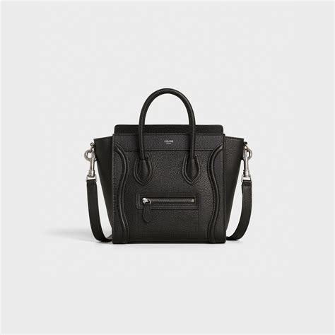 celine black pebbled leather nano|CELINE Pebbled Calfskin Nano Luggage Black .